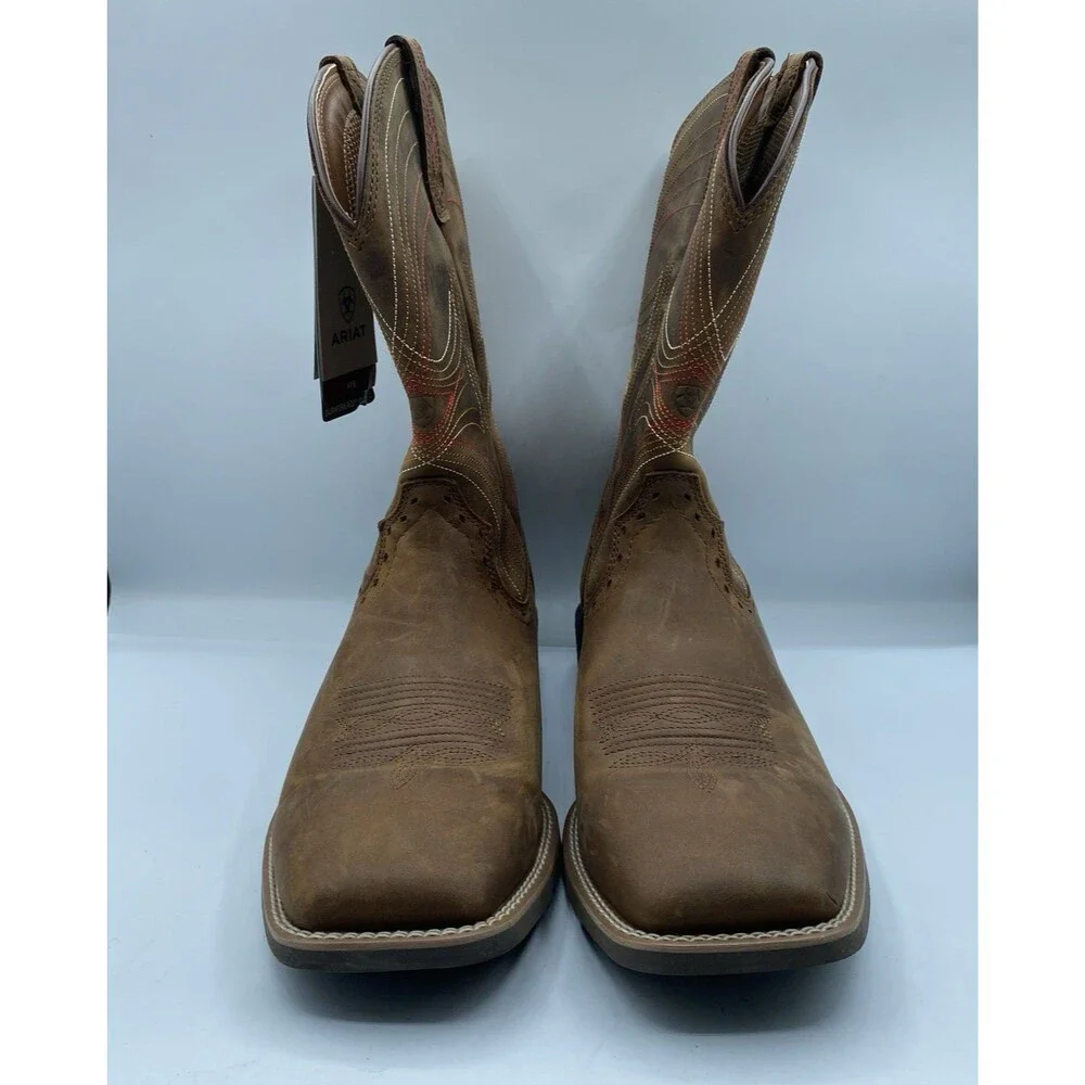 Ariat Boots Men 13 EE ATS Brown Western Performance Broad Square Toe Cowboy Tag
